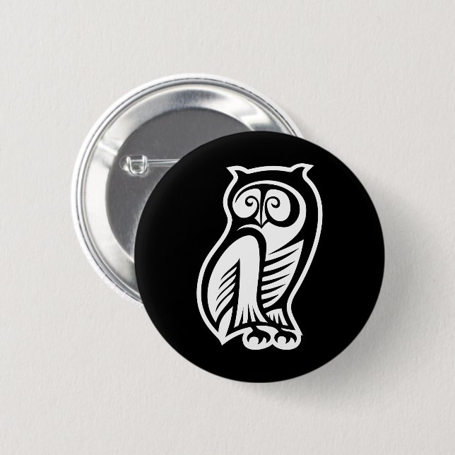 Owl Symbol White 6 Cm Round Badge (Front & Back)