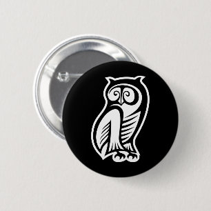 Owl Symbol White 6 Cm Round Badge