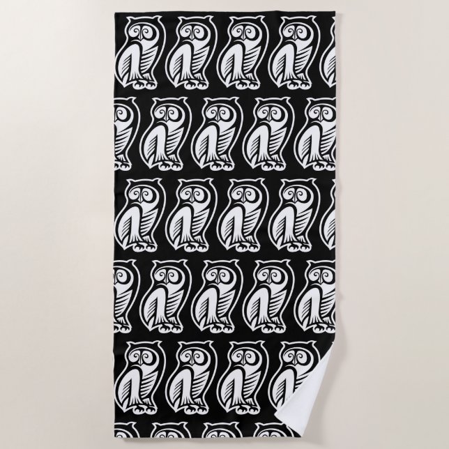 Owl Symbol White Beach Towel (Front)