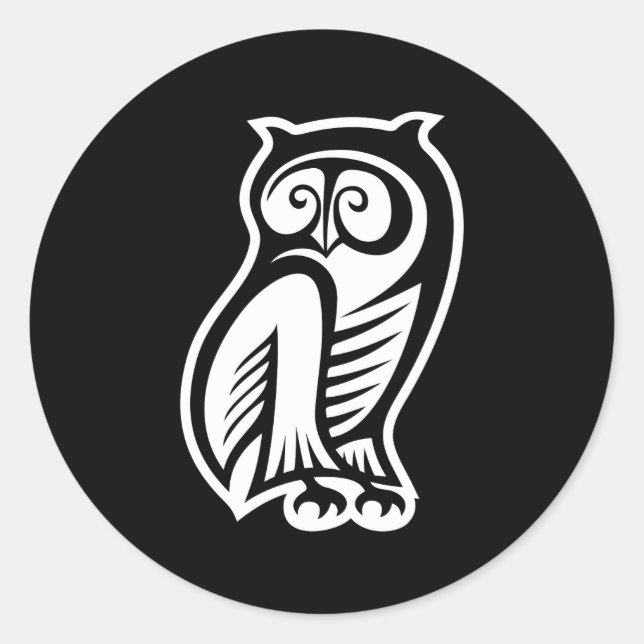 Owl Symbol White Classic Round Sticker (Front)