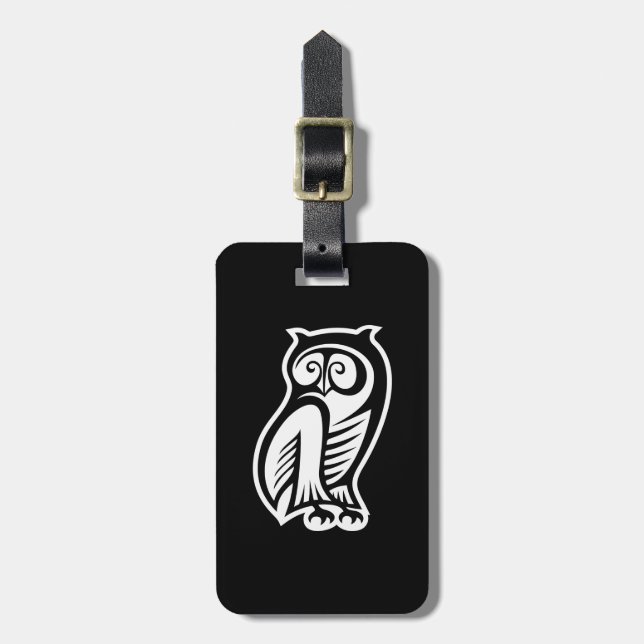 Owl Symbol White Luggage Tag (Front Vertical)