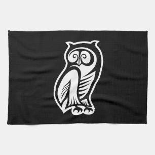 Owl Symbol White Tea Towel
