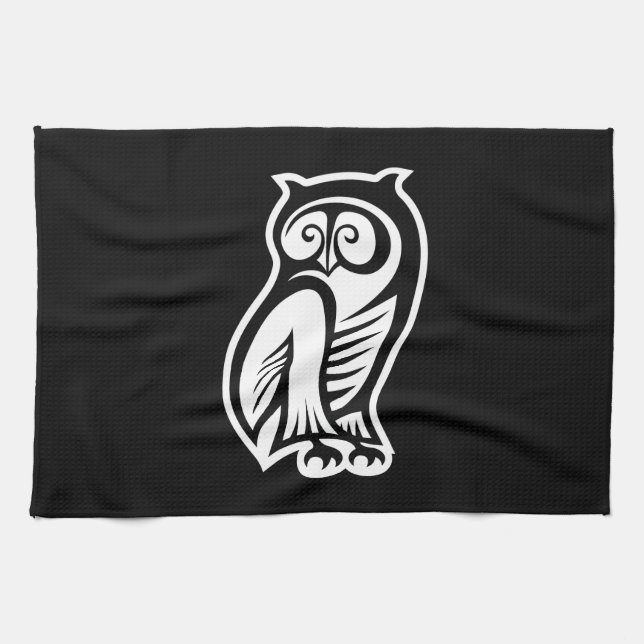 Owl Symbol White Tea Towel (Horizontal)