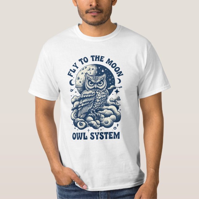 Owl System" Celestial Space and Moon T-Shirt (Front)