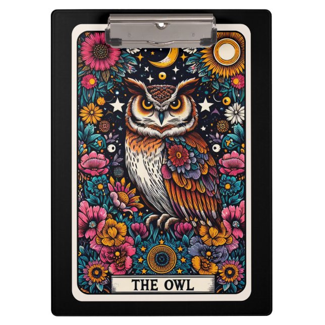 Owl Tarot Card – Mystical Wisdom Clipboard (Front)