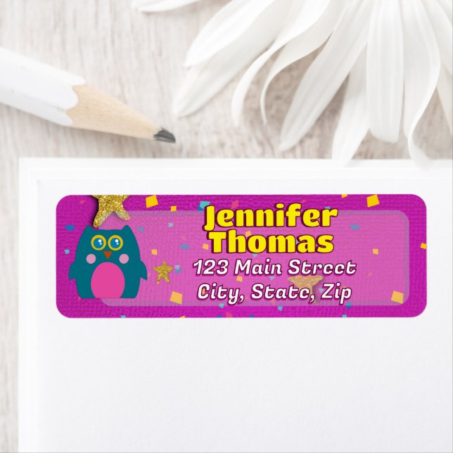 Owl Teal Purple Address Label  Return Address Label (Insitu)