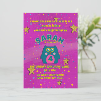 Owl Teal Purple Invitation Card Birthday