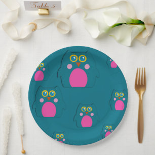 Owl Teal Purple Paper Plate Kids Birthday Party