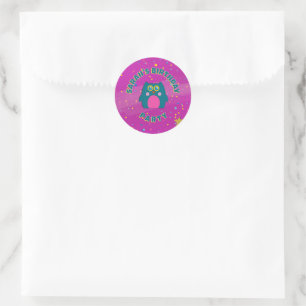 Owl Teal Purple Sticker Kids Birthday Party