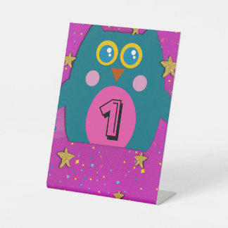 Owl Teal Purple Table Signs Number Kids Party