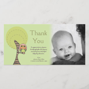 Owl Thank You New Baby Arrival Gift Photocard Card