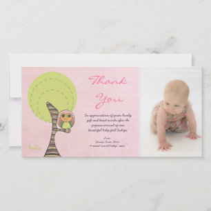 Owl Thank You New Baby Girl Arrival Gift Photocard