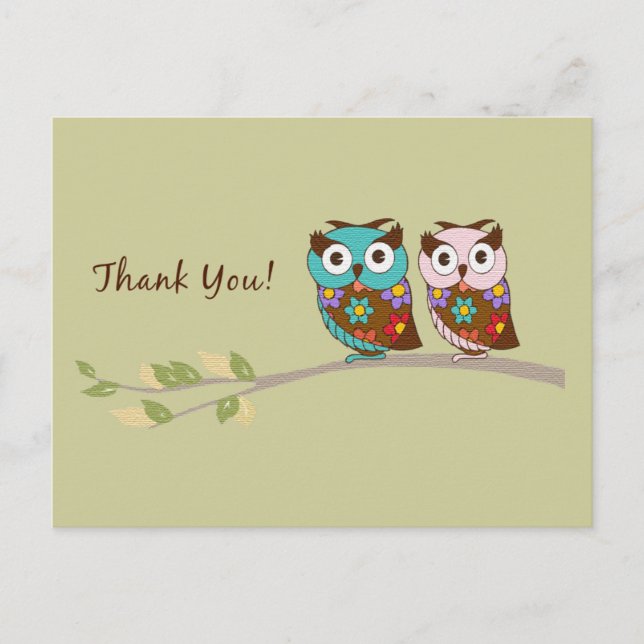Owl Thank You Postcard (Front)