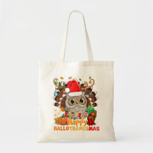 Owl Thankgiving Halloween Christmas Happy Hallotha Tote Bag