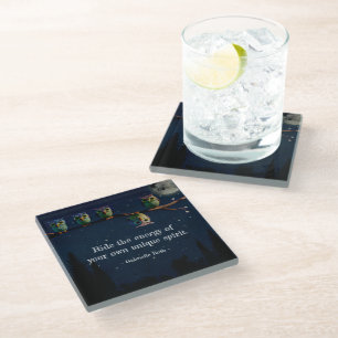 Owl That's Different With Unique Quote Collage Glass Coaster