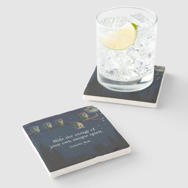 Owl That's Different With Unique Quote Collage Stone Coaster (Side)