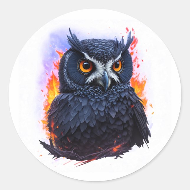 Owl, The Night Bird Classic Round Sticker (Front)