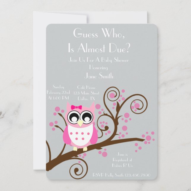 Owl Theme Baby Shower Invitation (Front)