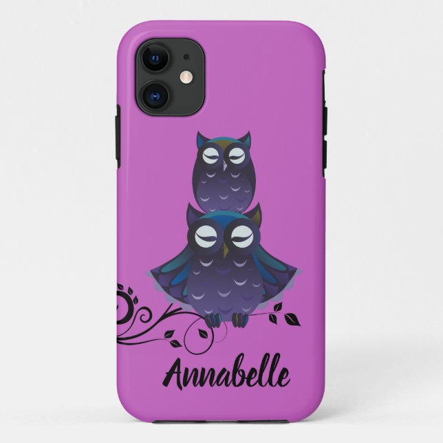 Owl Theme Purple iPhone Cell Phone Cover Case (Back)