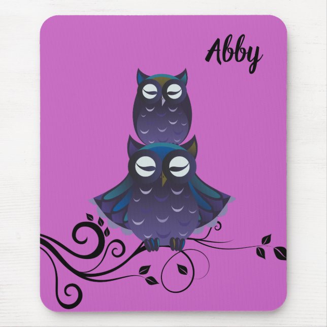 Owl Themed Personalised Mousepad (Front)