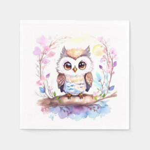 Owl-themed Pink Baby Girl Shower Napkin