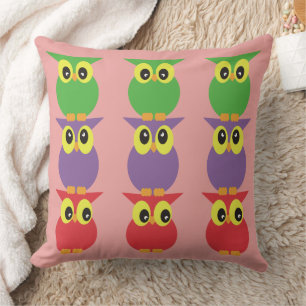 Owl totem 3 Red Purple Green Cushion