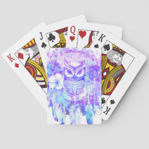 Owl Totem Dreamcatcher Floral Feather Purple Tint Playing Cards