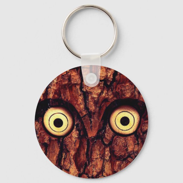 Owl tree bark rustic wood cute key ring (Front)
