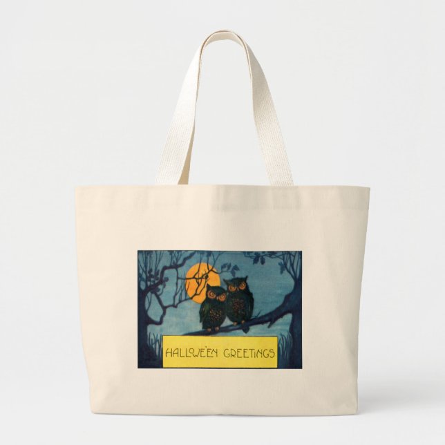 Owl Tree Night Full Moon Halloween Large Tote Bag (Front)