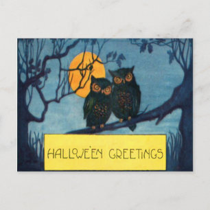 Owl Tree Night Full Moon Halloween Postcard
