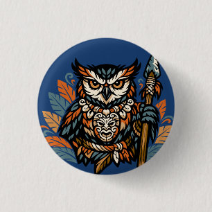 Owl Tribal Warrior, Guardian of the Night 3 Cm Round Badge