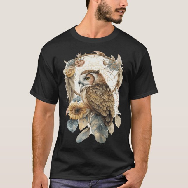 Owl Tribal Watercolor Owl Dream Catcher  2 T-Shirt (Front)