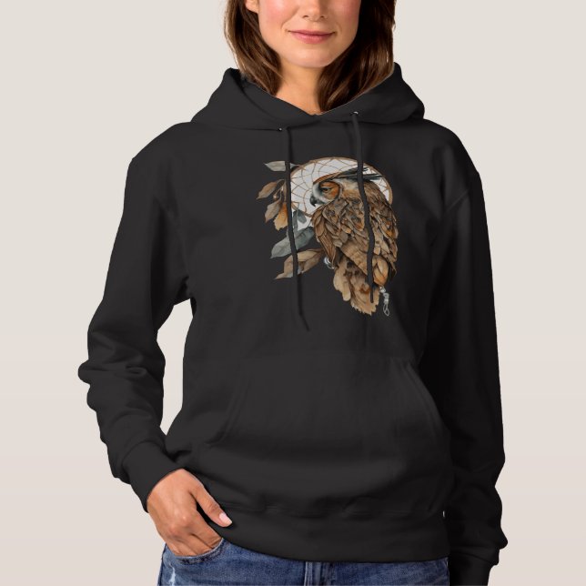 Owl Tribal Watercolor Owl Dream Catcher Hoodie (Front)