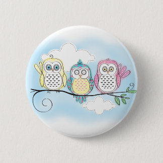 Owl Trio 6 Cm Round Badge