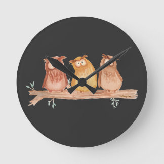 Owl Trio Round Clock