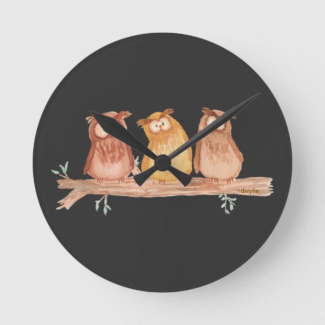 Owl Trio Round Clock (Front)