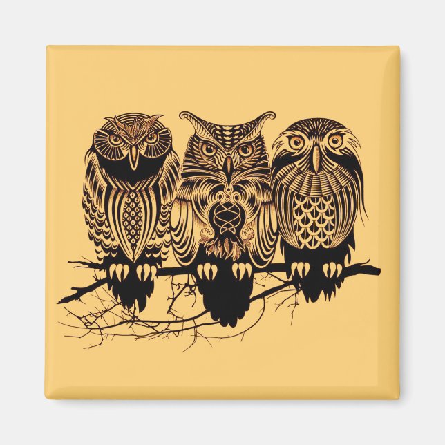 Owl Trio Square Magnet (Front)