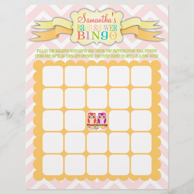 Owl Twins - Baby Shower Bingo & Name Scramble (Front)