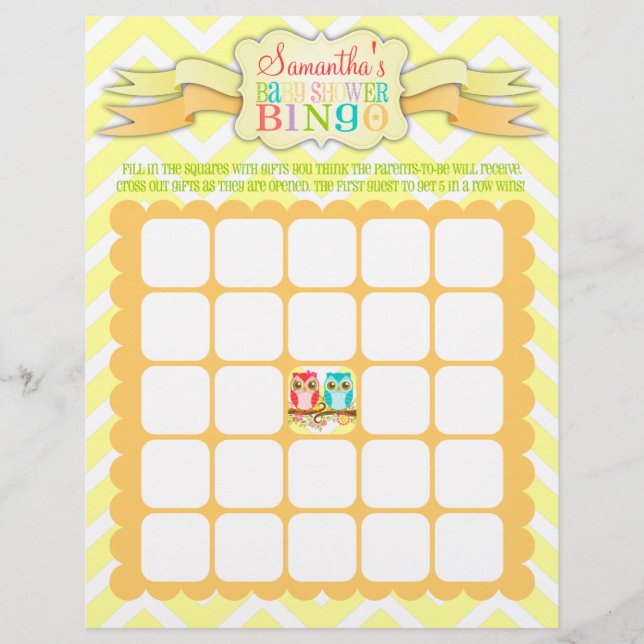 Owl Twins - Baby Shower Bingo & Name Scramble (Front)