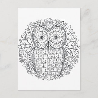 owl two sided adult colouring postcard gift