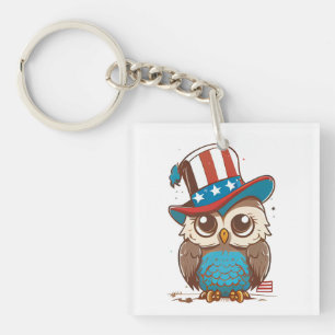 Owl USA Independence Day 4th of July AMERICAN Owl Key Ring