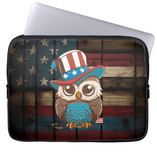 Owl USA Independence Day 4th of July AMERICAN Owl Laptop Sleeve