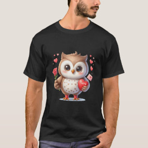 Owl Valentine Red Heart Love Valentine'S Day Bird T-Shirt