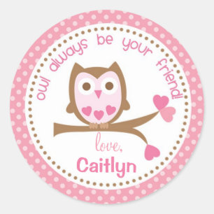 Owl Valentine Stickers Pink Always be your friend