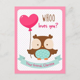 Owl Valentines Day Card Kids (Whoo loves you)