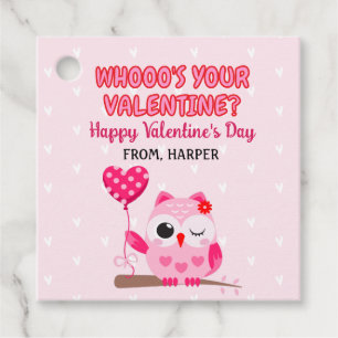 Owl Valentines Pink Hearts Gift Tags