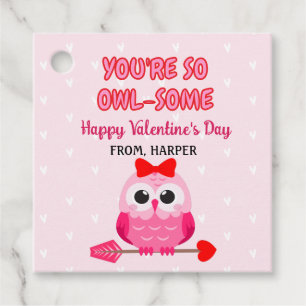 Owl Valentines Pink Hearts Gift Tags
