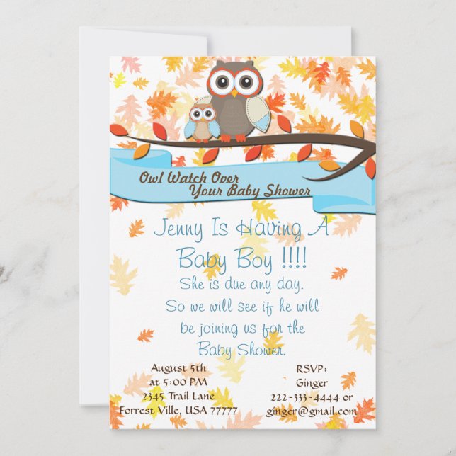 Owl Watch Over Baby Shower Birthday Party Invite (Front)