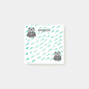 owl watercolor design custom post it note