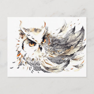 Owl watercolor postcard